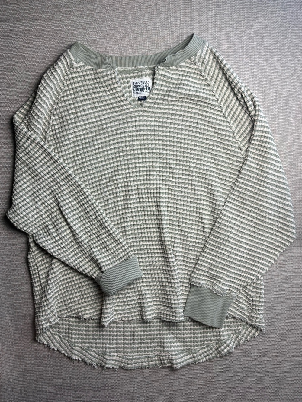 American Eagle Seriously Lived In Sweatshirt Womens M Sage Green Waffle Knit